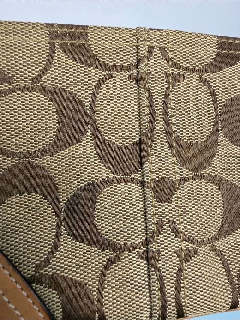 Coach Brown Signature Canvas Wristlet with Tan Leather Accents